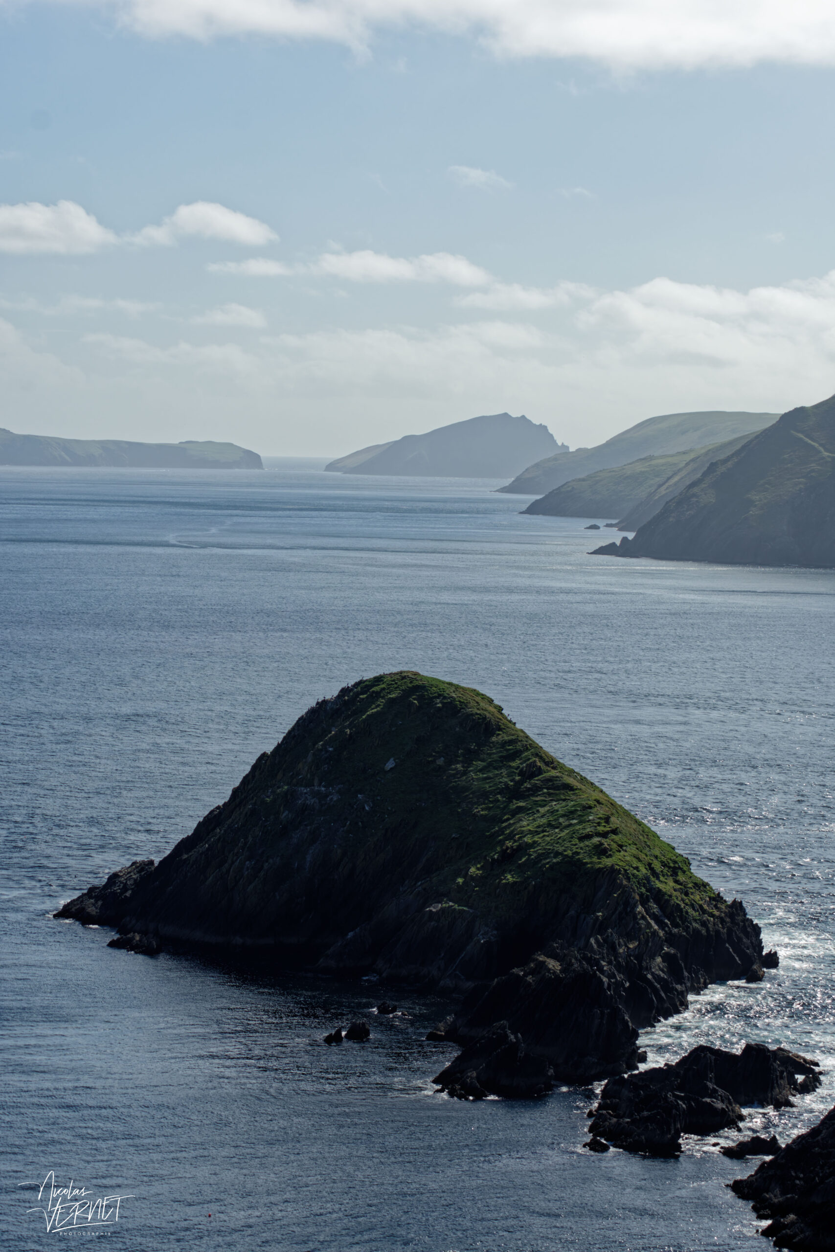 Vue sur les îles Blasket depuis Dunmore Head, Coumeenoole, Co. Kerry, Irlande