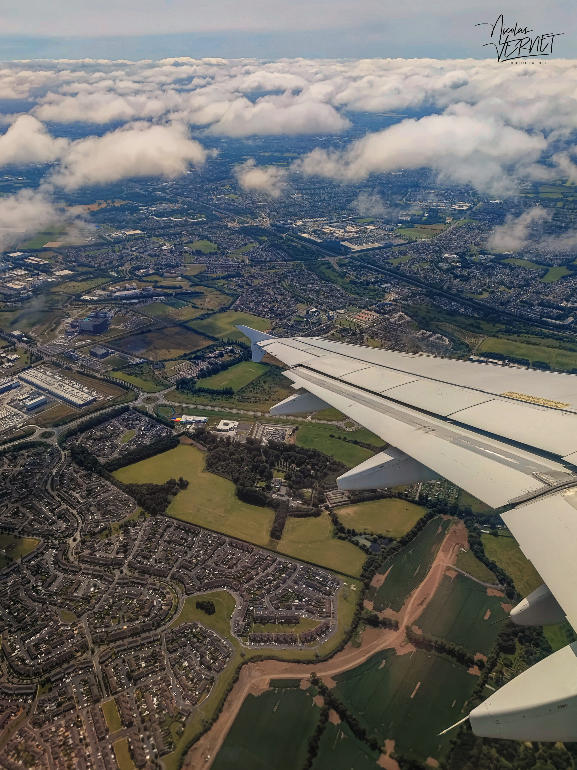 Survol de Dublin au décollage, Airbus A320 "St Kieran", Aer Lingus, Irlande